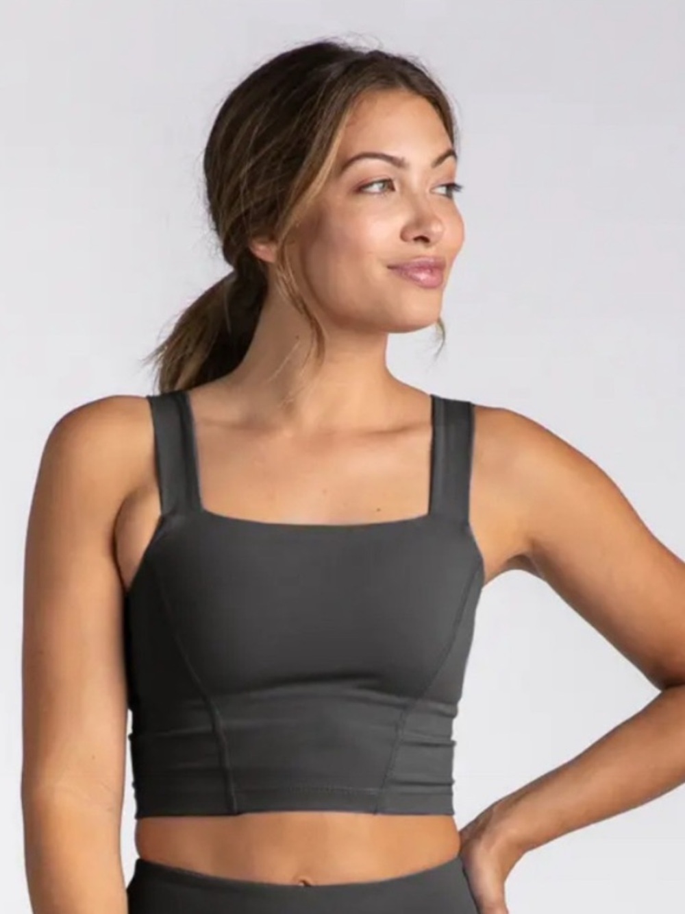 Bylt Essential Sports Bra Square-Neck Longline Bralette Crop Top - Charcoal Grey